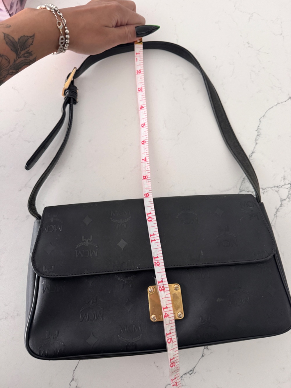 Vintage MCM Black Monogram Shoulder Bag with Gold - Picture 12 of 12